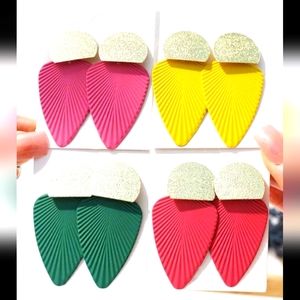 4 Pair Textured Geometric Drop Earrings